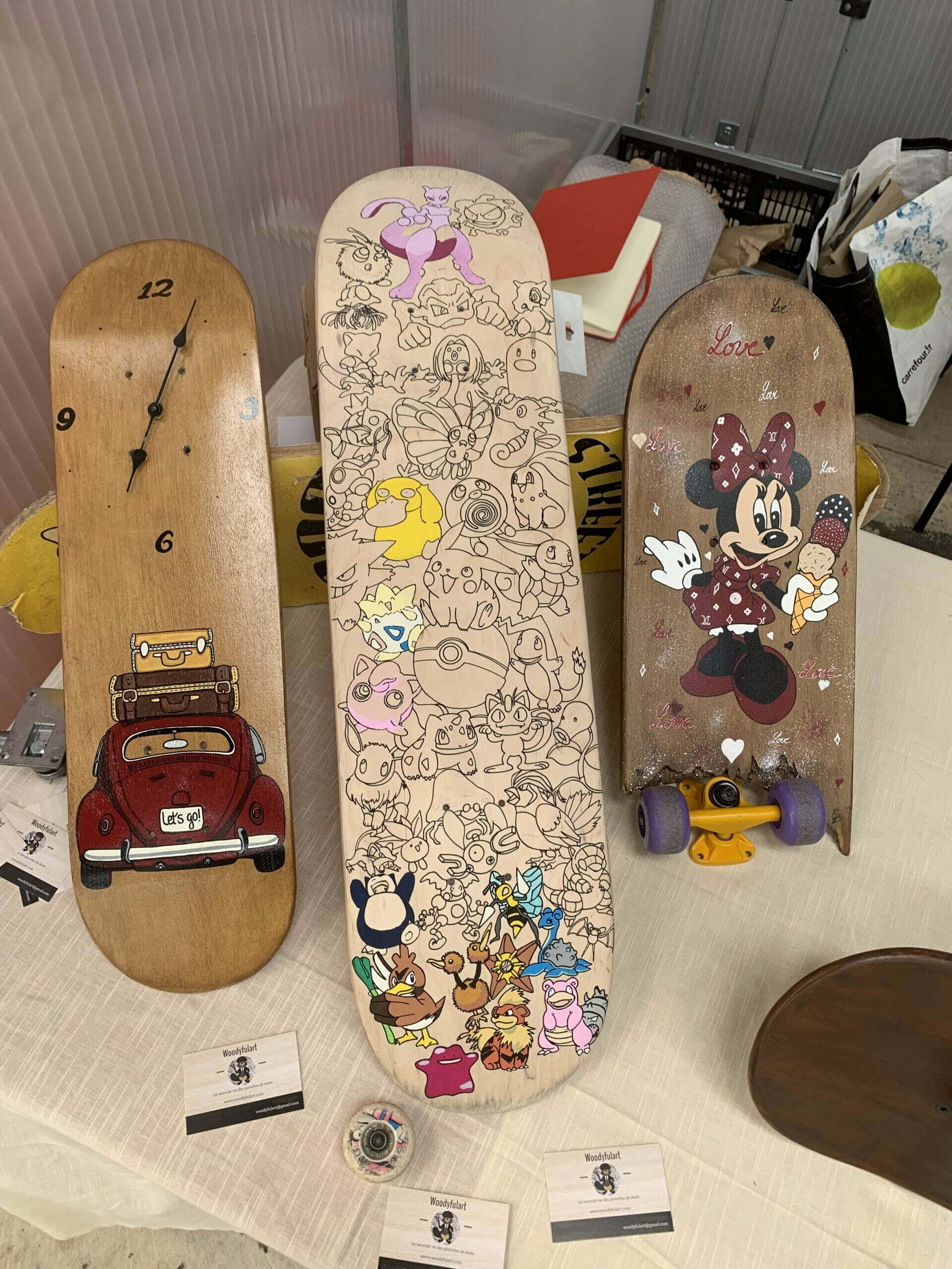 modèle d'anciennes planches de skateboard recyclées en objets décoratifs - woodyfulart