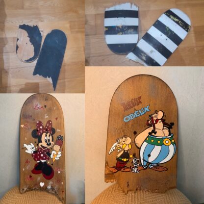 planches de skateboards cassées recyclées en objet de décoration murale - woodyfulart
