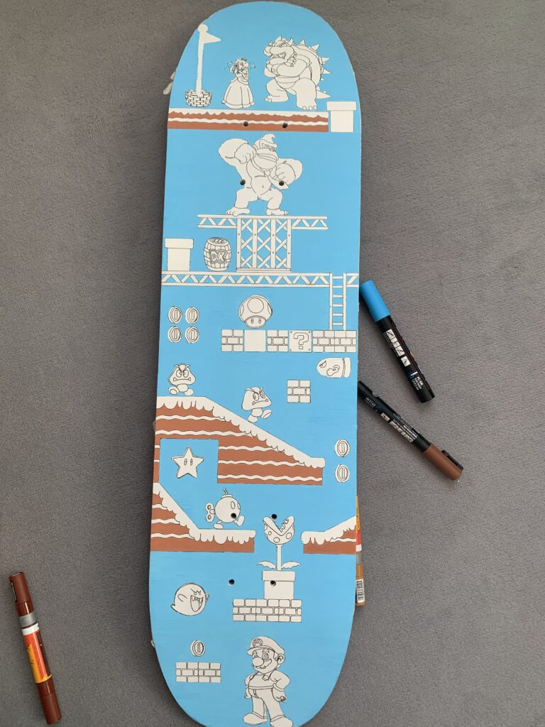 custom mario sur vieille planche de skateboard pour objet de décoration - woodyfulart