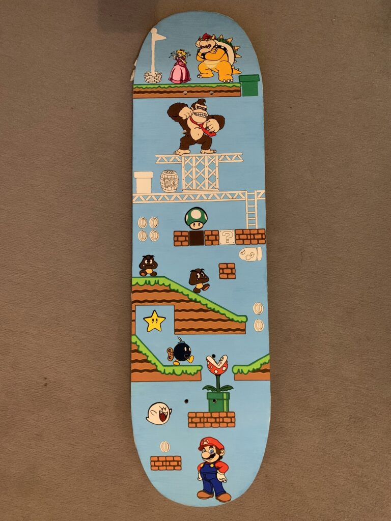 custom mario sur vieille planche de skateboard pour objet de décoration - woodyfulart